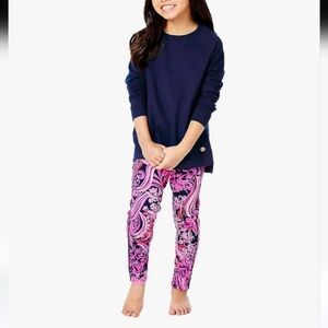 Lilly Pulitzer Pink and Blue Leggings with Abstract Print SZ 6-7.